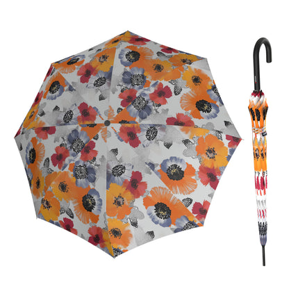 Knirps A.760 Curved Handle Rain Umbrella for Adults in Poppy – 42" Windproof Automatic Open Canopy, Ultra Lightweight Steel Aluminum Frame with Large Button, Rounded Tips, Polyester Case Included