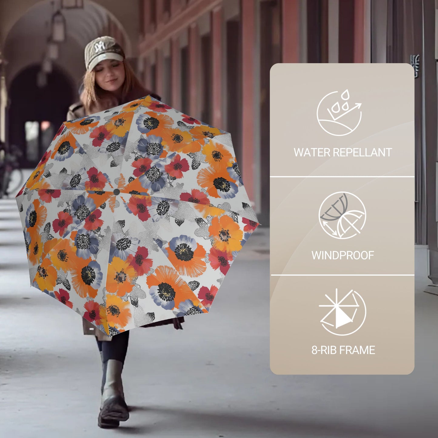Knirps A.200 Medium Duomatic Windproof Rain Umbrella for Adults in Poppy – Automatic Open Close Design, 38.5" Wind Resistant Canopy, Durable Steel Frame, Travel Case Included