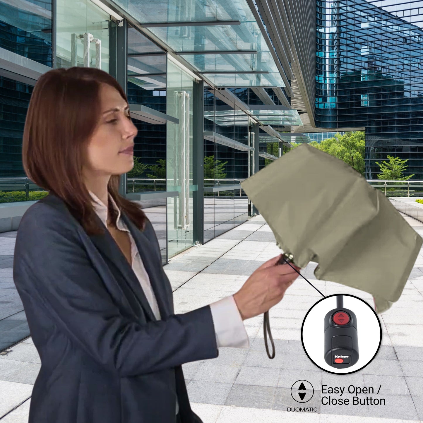 Knirps U.200 Ultra Light Automatic Rain Umbrella in Moss – One-Touch Auto Open/Close, Wind-Tunnel Tested, 37in Canopy, Aluminum Fiberglass Frame, Pocket-Size Travel Umbrellas, Cover Included