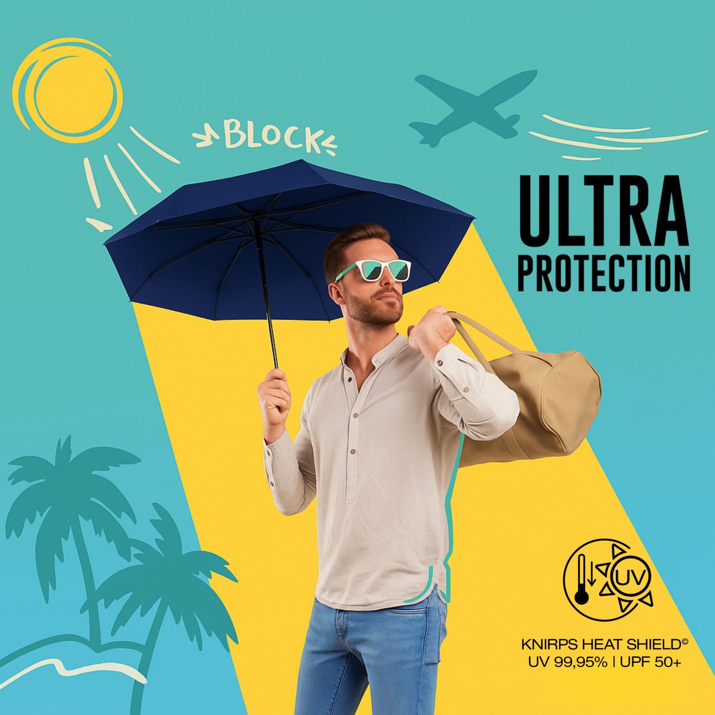 Knirps U.200 Ultra Light Automatic Rain Umbrella in Malibu – One-Touch Auto Open/Close, Wind-Tunnel Tested, 37in Canopy, Aluminum Fiberglass Frame, Pocket-Size Travel Umbrellas, Cover Included