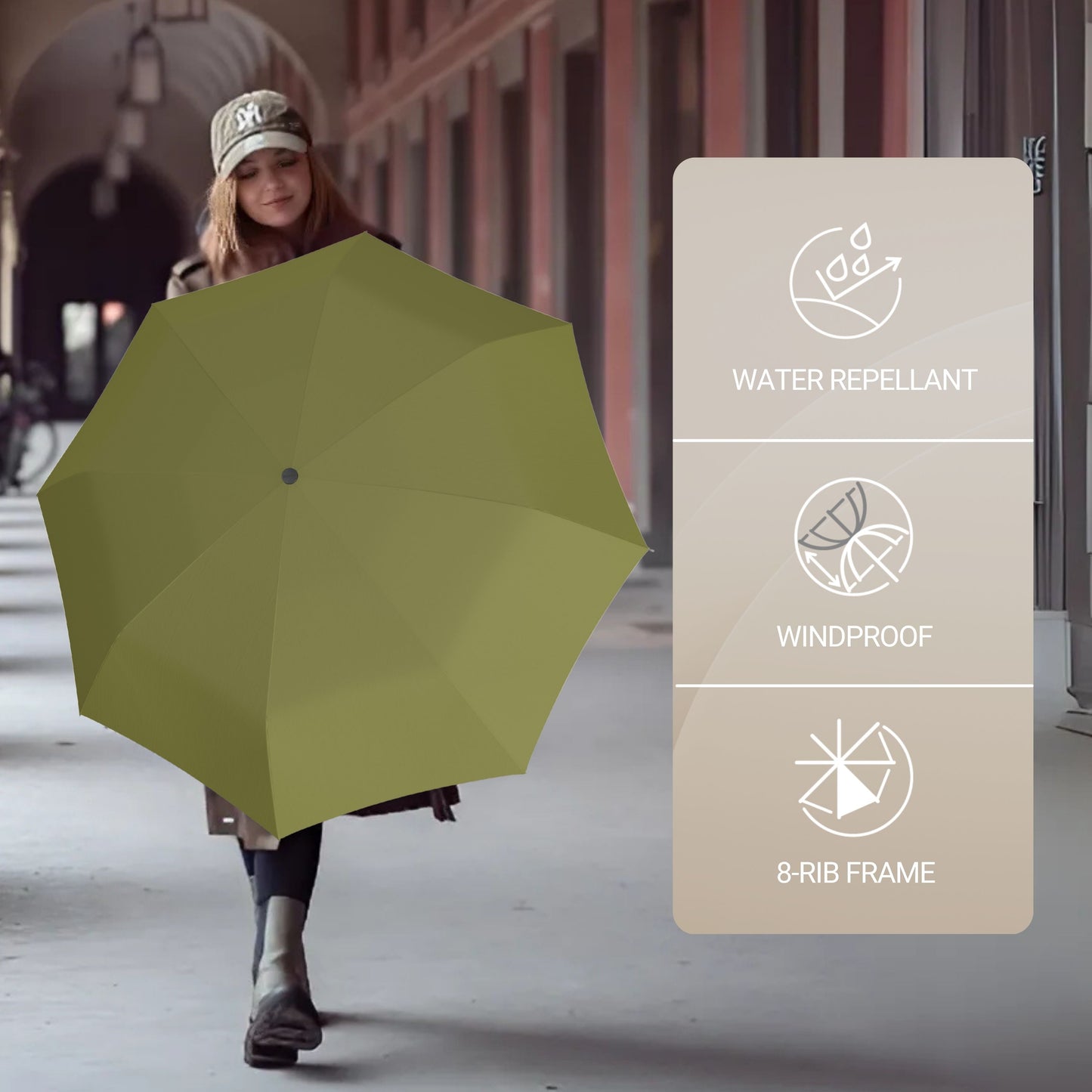 Knirps A.200 Medium Duomatic Windproof Rain Umbrella for Adults in Olive – Automatic Open Close Design, 38.5" Wind Resistant Canopy, Durable Steel Frame, Travel Case Included