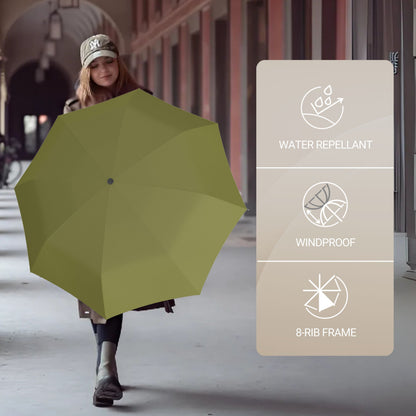 Knirps A.200 Medium Duomatic Windproof Rain Umbrella for Adults in Olive – Automatic Open Close Design, 38.5" Wind Resistant Canopy, Durable Steel Frame, Travel Case Included