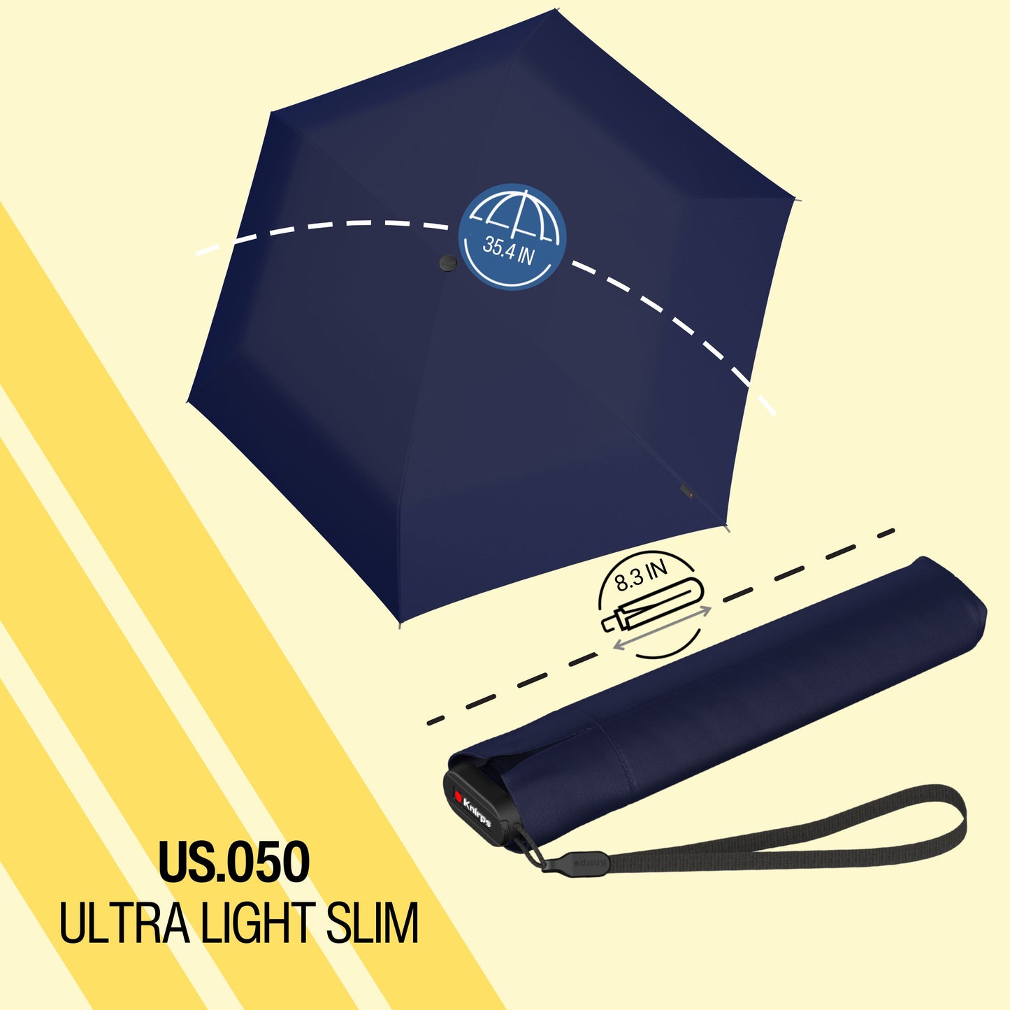 Knirps US.050 Compact Lightweight Travel Umbrella in Navy, Manual Open, 4-in-1 Heat Shield UPF 50+ Blocks 99.95% UV, Reduces Temp 40%, Cuts Glare 99.99%, Windproof 75mph, Pocket Size