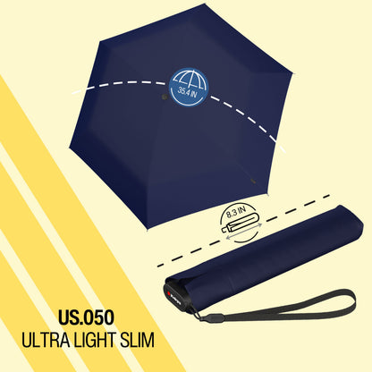 Knirps US.050 Compact Lightweight Travel Umbrella in Navy, Manual Open, 4-in-1 Heat Shield UPF 50+ Blocks 99.95% UV, Reduces Temp 40%, Cuts Glare 99.99%, Windproof 75mph, Pocket Size