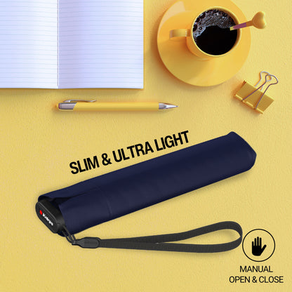Knirps US.050 Compact Lightweight Travel Umbrella in Navy, Manual Open, 4-in-1 Heat Shield UPF 50+ Blocks 99.95% UV, Reduces Temp 40%, Cuts Glare 99.99%, Windproof 75mph, Pocket Size